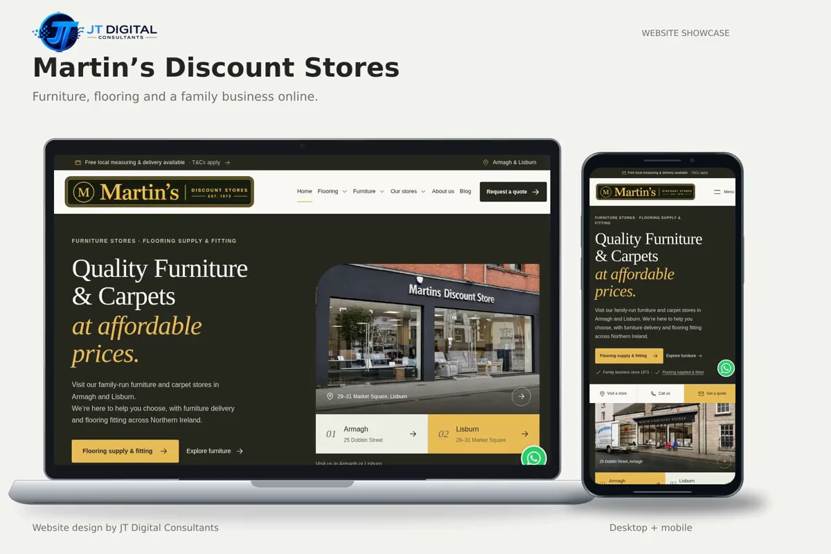 Martin’s Discount Stores website presented on a laptop and mobile phone